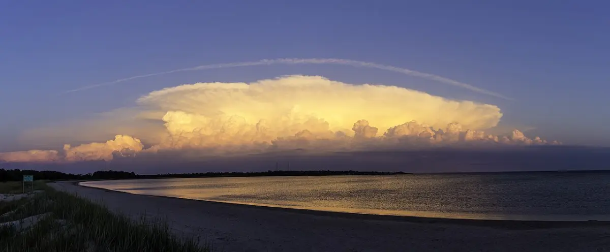 A huge cumulonimbus storm cloud at sunset over the coast of Gotland, Sweden
